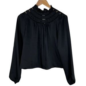 Express High Ruffle Neck Balloon Sleeve Crop Black Blouse Women’s Top Sz Medium